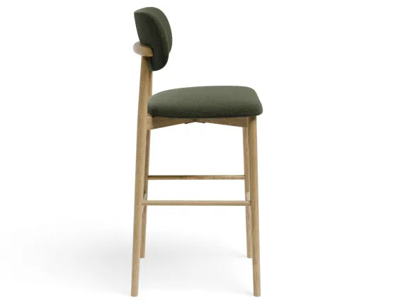 Oskar Bar Stool - Natural - Hunter Green Fabric - 66cm Seat Height (Kitchen Bench height)