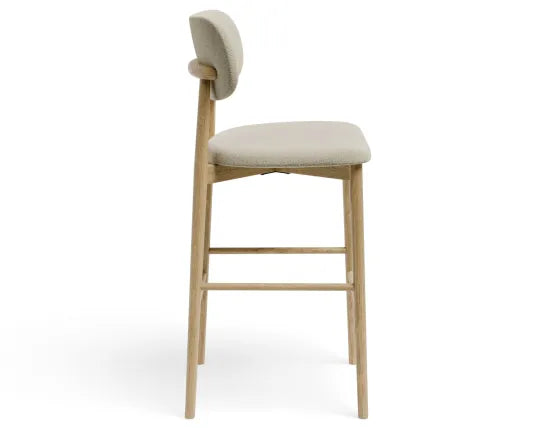 Oskar Bar Stool - Natural - Ivory Cream Fabric - 75cm Seat Height (Bar Bench Height)