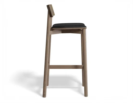 Andi Bar Stool - Walnut - Upholstered - 66cm Seat Height Storm Grey Fabric Seat Pad