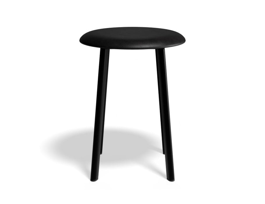 Atlas Low Stool - Black - Vintage PU Seat - 46cm Low Height - Grey PU Seat