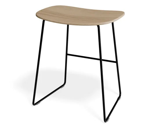 Elva Low Stool - Natural Seat - Black Frame, Wood, 46cm H