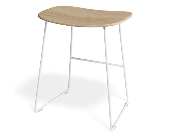 Elva Low Stool - Natural Seat - White Frame, Wood, 46cm H