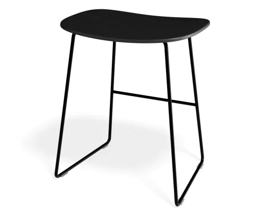 Elva Low Stool - Black Seat - Black Frame, Wood, 46cm H
