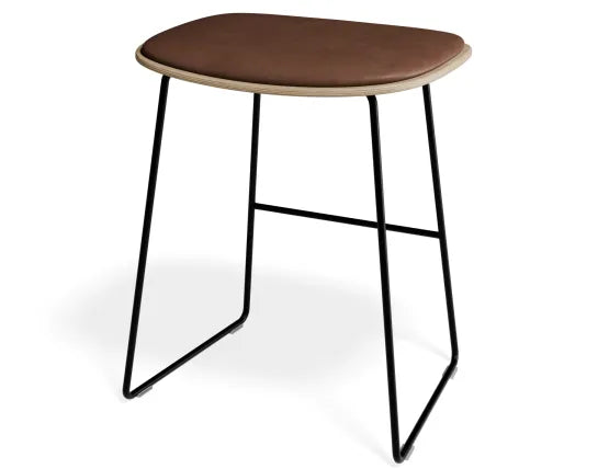 Elva Low Stool - Natural Seat - Tan Pad - Black Frame, Leather, 50cm H