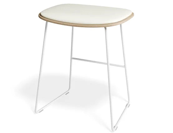Elva Low Stool - Natural Seat - White Pad - White Frame, Leather, 50cm H