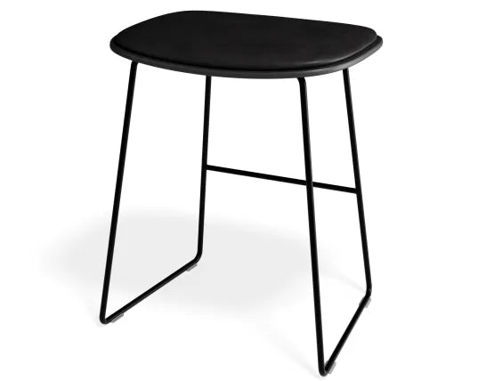 Elva Low Stool - Black Seat - Black Pad - Black Frame, Leather, 50cm H