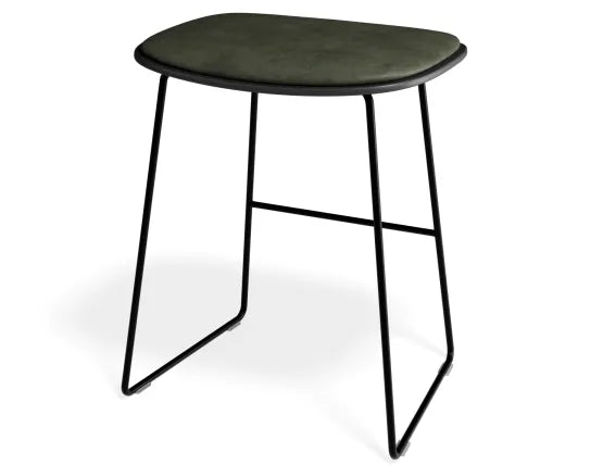 Elva Low Stool - Black Seat - Green Pad - Black Frame, Leather, 50cm H