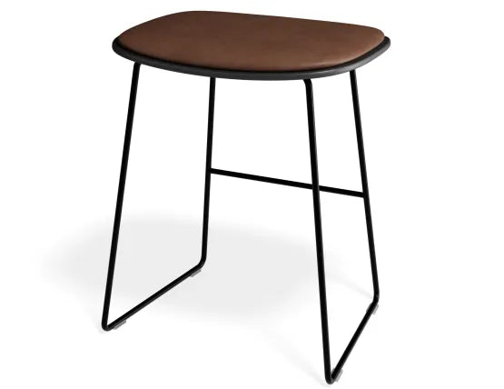 Elva Low Stool - Black Seat - Tan Pad - Black Frame, Leather, 50cm H