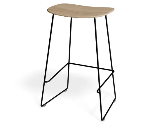 Elva Stool - Natural Seat - Black Frame - 76cm (commercial Bench Height), Wood