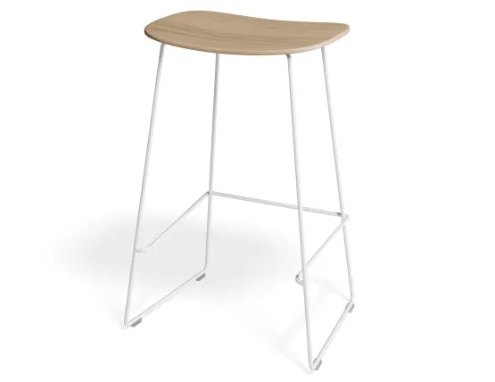 Elva Stool - Natural Seat - White Frame - 66cm (Kitchen Bench Height), Wood
