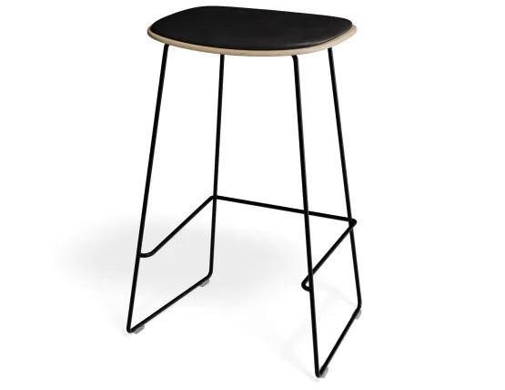 Elva Stool - Natural Seat - Black Pad - Black Frame - 67cm (Kitchen Bench Height), Leather