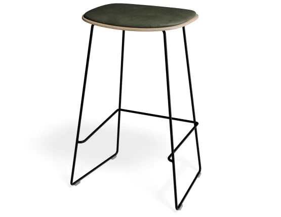 Elva Stool - Natural Seat - Green Pad - Black Frame - 67cm (Kitchen Bench Height), Leather