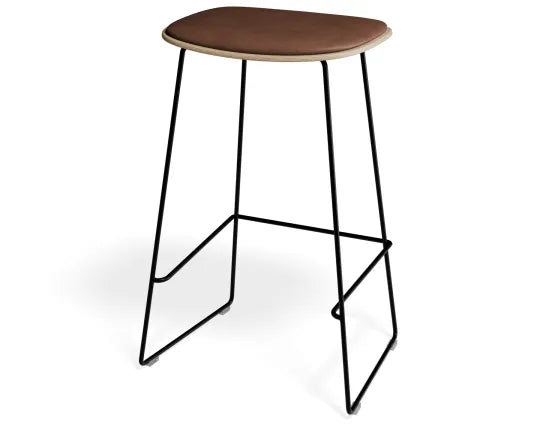 Elva Stool - Natural Seat - Tan Pad - Black Frame - 67cm (Kitchen Bench Height), Leather
