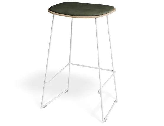 Elva Stool - Natural Seat - Green Pad - White Frame - 77cm (commercial Bench Height), Leather