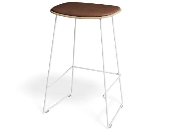 Elva Stool - Natural Seat - Tan Pad - White Frame - 67cm (Kitchen Bench Height), Leather