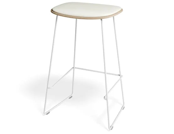 Elva Stool - Natural Seat - White Pad - White Frame - 67cm (Kitchen Bench Height), Leather