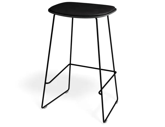 Elva Stool - Black Seat - Black Pad - Black Frame - 77cm (commercial Bench Height), Leather