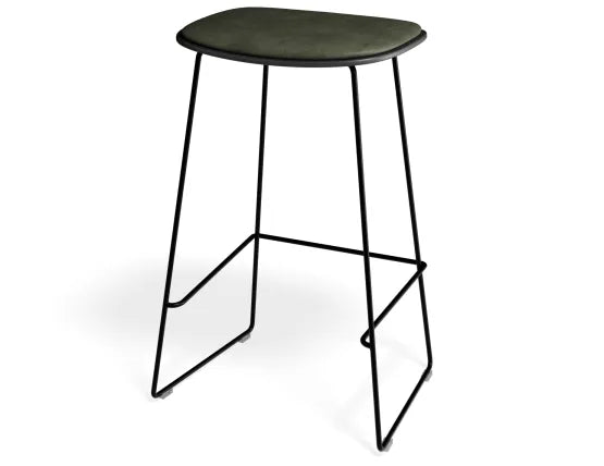 Elva Stool - Black Seat - Green Pad - Black Frame - 67cm (Kitchen Bench Height), Leather
