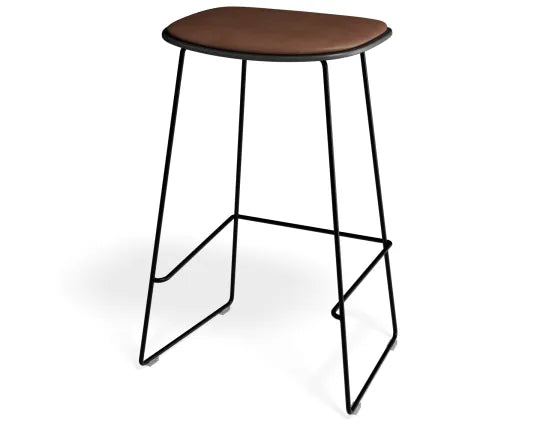Elva Stool - Black Seat - Tan Pad - Black Frame - 77cm (commercial Bench Height), Leather