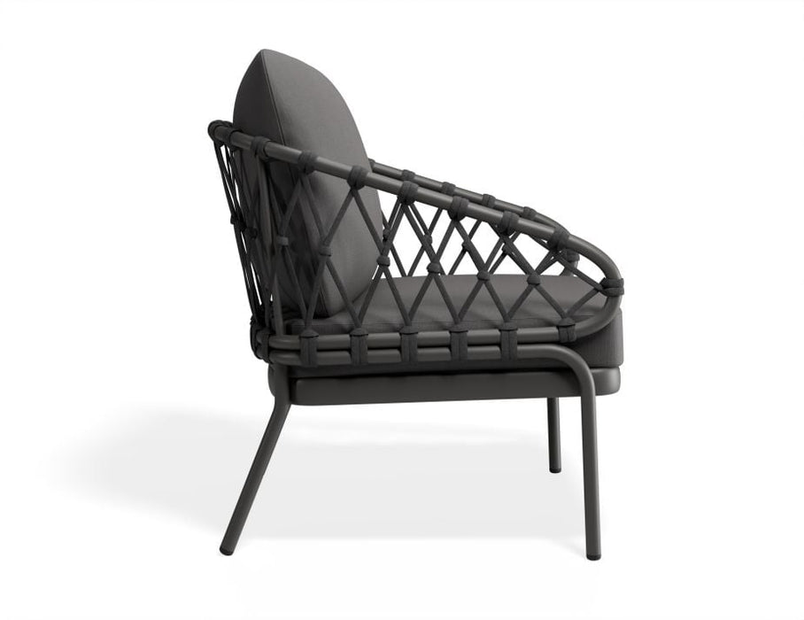 Kara Lounge Chair - Outdoor - Single - Charcoal - Sandy Grey Cushions, Fabric, Metal