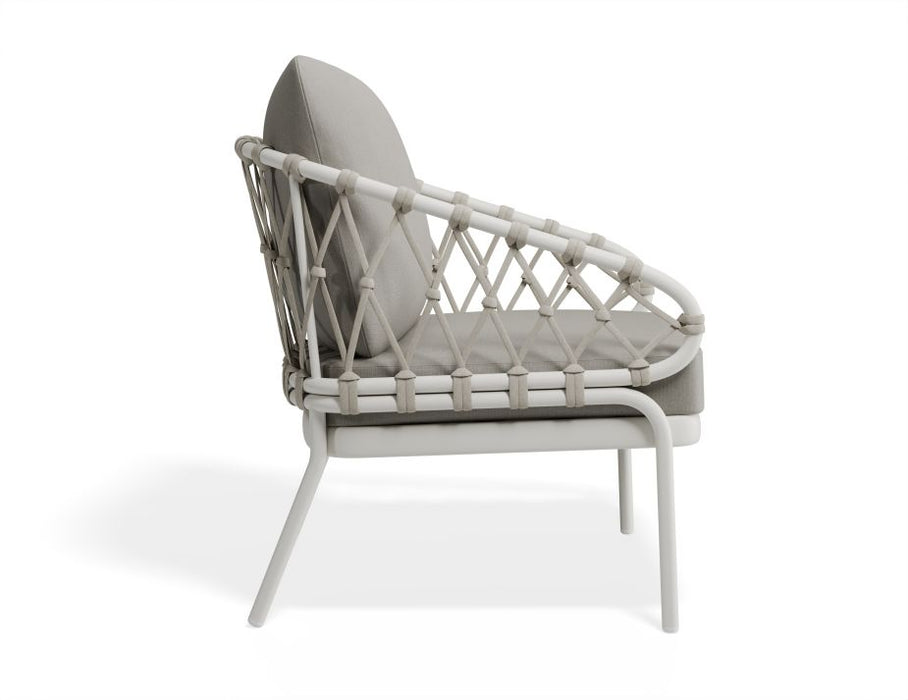 Kara Lounge Chair - Outdoor - Single - White - Sandy Grey Cushions, Fabric, Metal