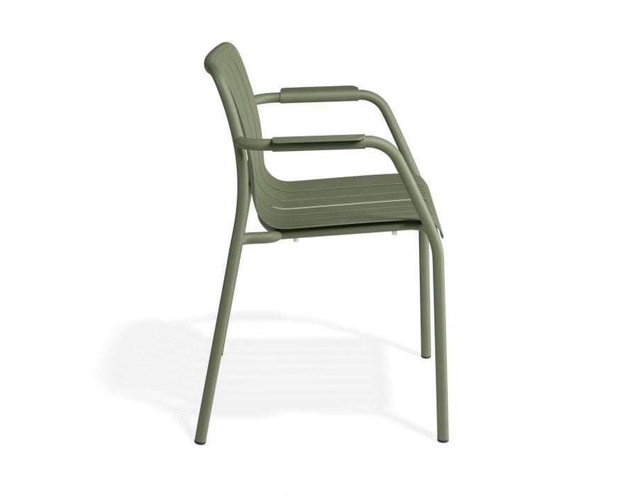 Roku Outdoor Armchair in Matt Eucalyptus Green - Chair with Light Grey Cushion