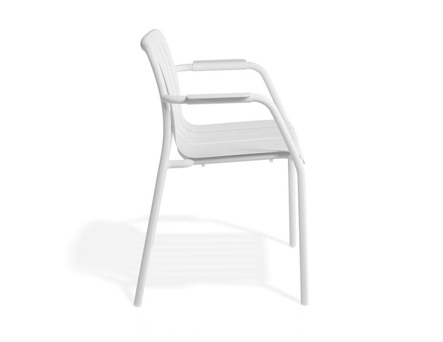 Roku Outdoor Armchair in Matt White - Chair with Light Grey Cushion