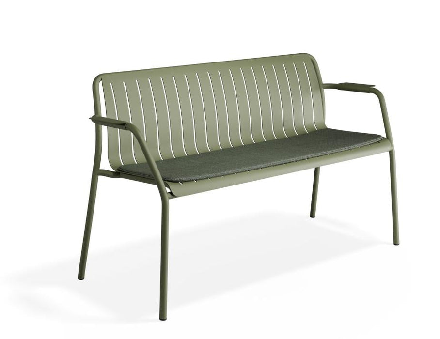 Roku Garden Bench 125cm - Outdoor - Eucalyptus Green - Chair with Granite Grey Cushion, Metal