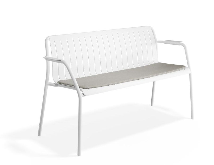 Roku Garden Bench 125cm - Outdoor - White - Chair with Green Cushion, Metal