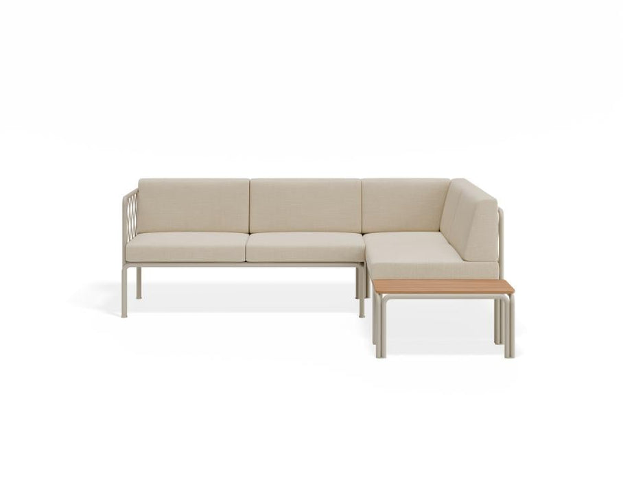 Seville Config G Corner Sofa - Latte - Outdoor - Husk Cushions + Teak Top