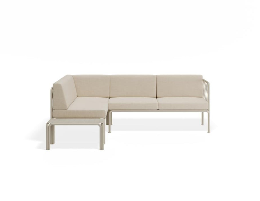 Seville Config H Corner Sofa - Latte - Outdoor - Husk Cushions + Teak Top