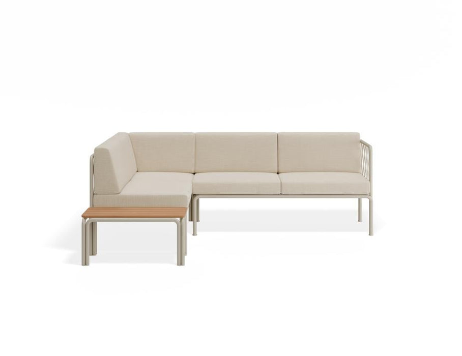 Seville Config H Corner Sofa - Latte - Outdoor - Husk Cushions + Teak Top