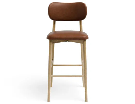Oskar Bar Stool - Natural - Retro Brandy PU - 66cm Seat Height (Kitchen Bench height), Leather