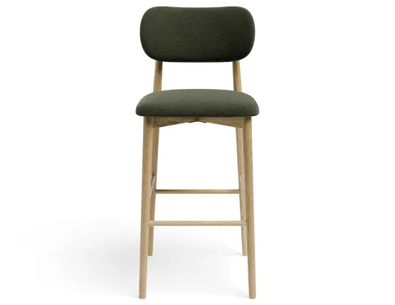 Oskar Bar Stool - Natural - Hunter Green Fabric - 66cm Seat Height (Kitchen Bench height)
