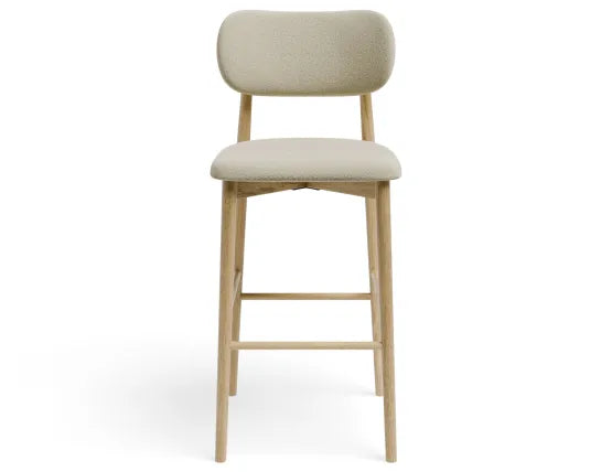 Oskar Bar Stool - Natural - Ivory Cream Fabric - 66cm Seat Height (Kitchen Bench height)
