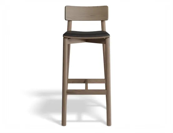Andi Bar Stool - Walnut - Upholstered - 66cm Seat Height Cloud Grey Fabric Seat Pad