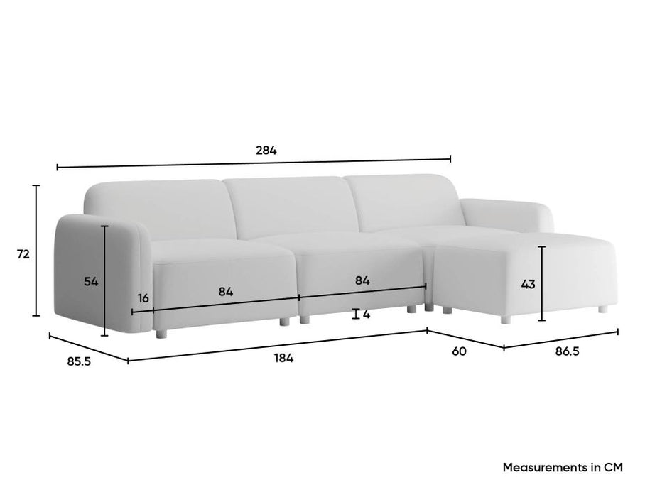 Atticus Modular Sofa - 3 Seater with Ottoman - Oyster Grey Fabric