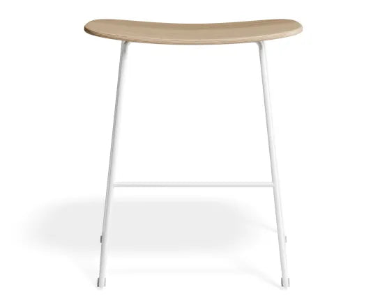 Elva Low Stool - Natural Seat - White Frame, Wood, 46cm H
