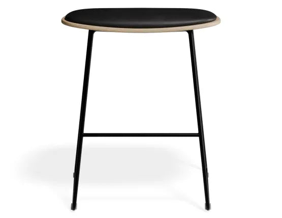 Elva Low Stool - Natural Seat - Black Pad - Black Frame, Leather, 50cm H