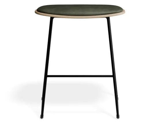 Elva Low Stool - Natural Seat - Green Pad - Black Frame, Leather, 50cm H