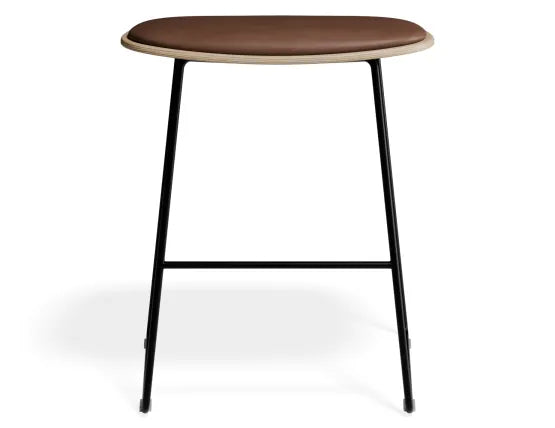 Elva Low Stool - Natural Seat - Tan Pad - Black Frame, Leather, 50cm H