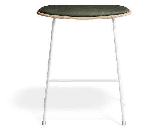 Elva Low Stool - Natural Seat - Green Pad - White Frame, Leather, 50cm H