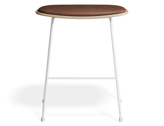 Elva Low Stool - Natural Seat - Tan Pad - White Frame, Leather, 50cm H