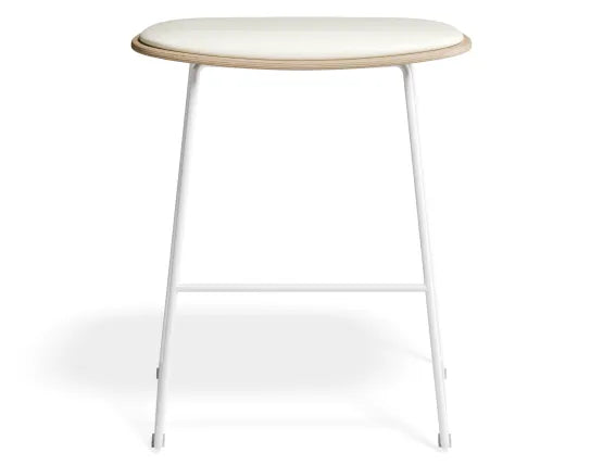 Elva Low Stool - Natural Seat - White Pad - White Frame, Leather, 50cm H