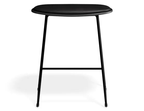 Elva Low Stool - Black Seat - Black Pad - Black Frame, Leather, 50cm H