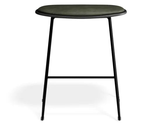 Elva Low Stool - Black Seat - Green Pad - Black Frame, Leather, 50cm H