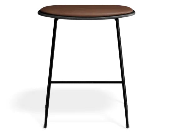 Elva Low Stool - Black Seat - Tan Pad - Black Frame, Leather, 50cm H