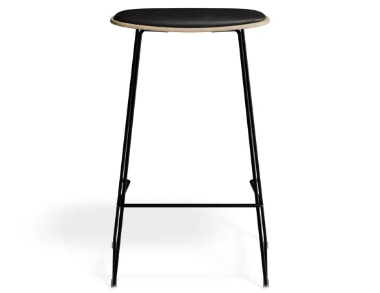 Elva Stool - Natural Seat - Black Pad - Black Frame - 67cm (Kitchen Bench Height), Leather