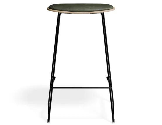 Elva Stool - Natural Seat - Green Pad - Black Frame - 77cm (commercial Bench Height), Leather
