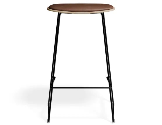 Elva Stool - Natural Seat - Tan Pad - Black Frame - 67cm (Kitchen Bench Height), Leather
